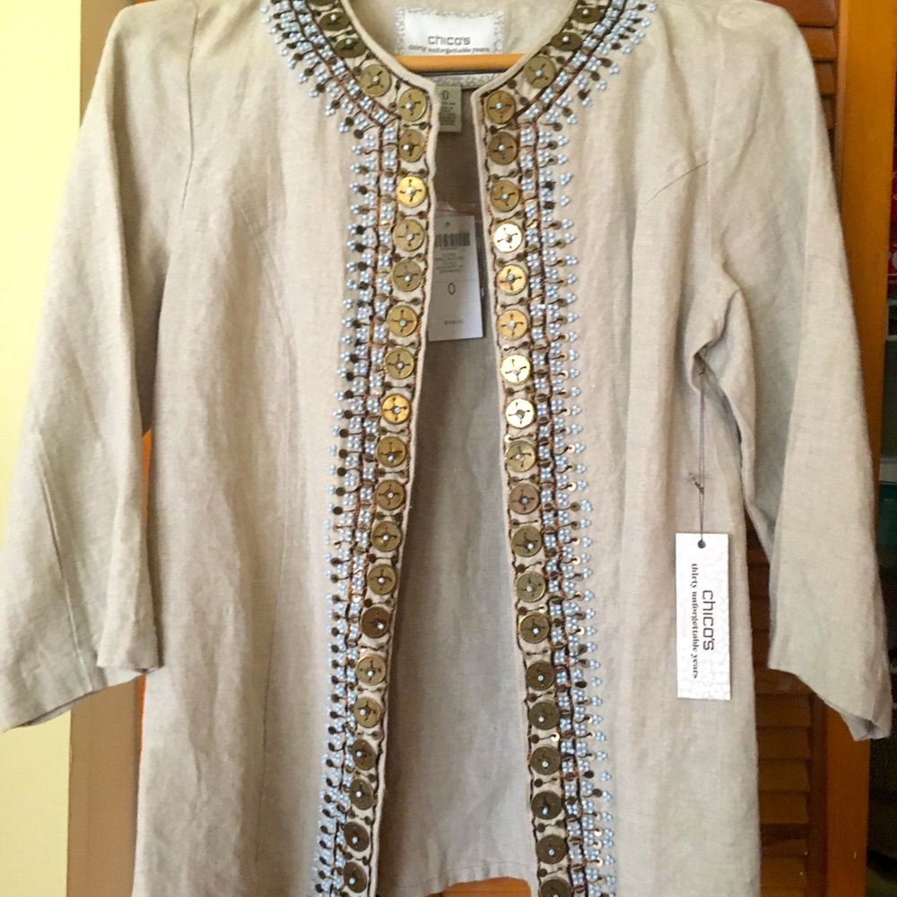 Chicos linen jacket with beading
